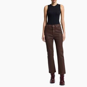NWT $248 7 For All Mankind  Kick High-Waist Slim-Fit Coated Jeans Brunette Brown
